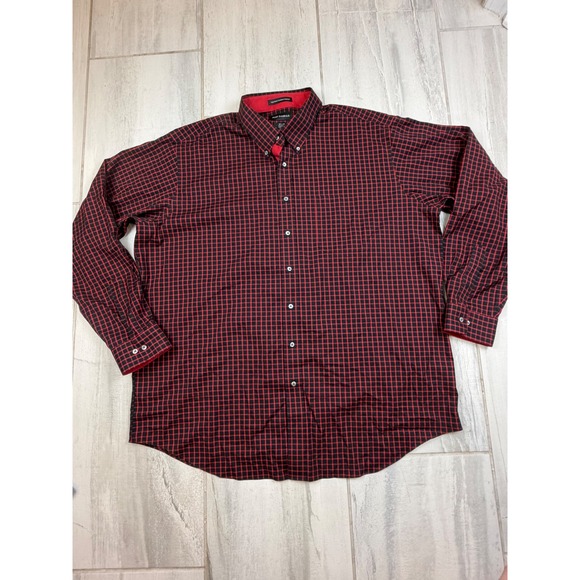Paul Fredrick Other - Paul Fredrick Mens Non-Iron Comfort Stretch Shirt Red Black Grid Check 18.5 x 38